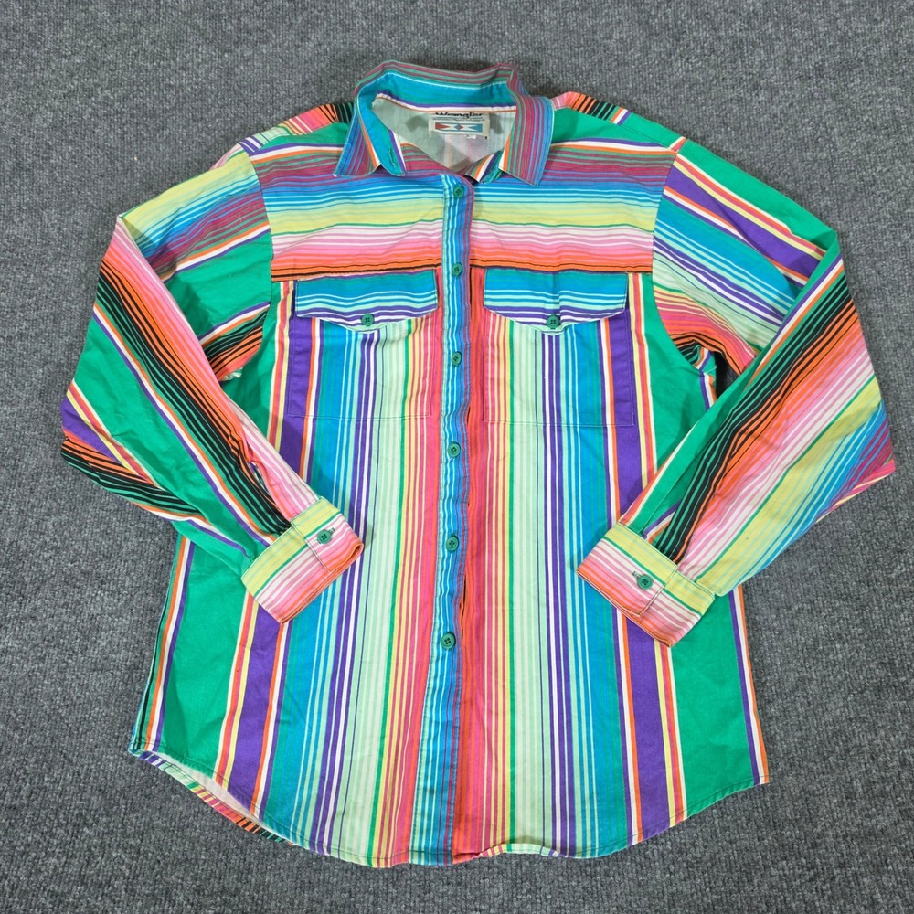 Vintage USA Wrangler Mens Western Button Down Shirt Brushpopper Multi Color Sz S